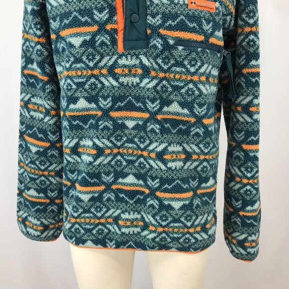 COLUMBIA ~ MENS SMALL ~ TEAL ORANGE AZTEC FLEECE T SNAP JACKET SWEATSHIRT - Picture 3 of 8